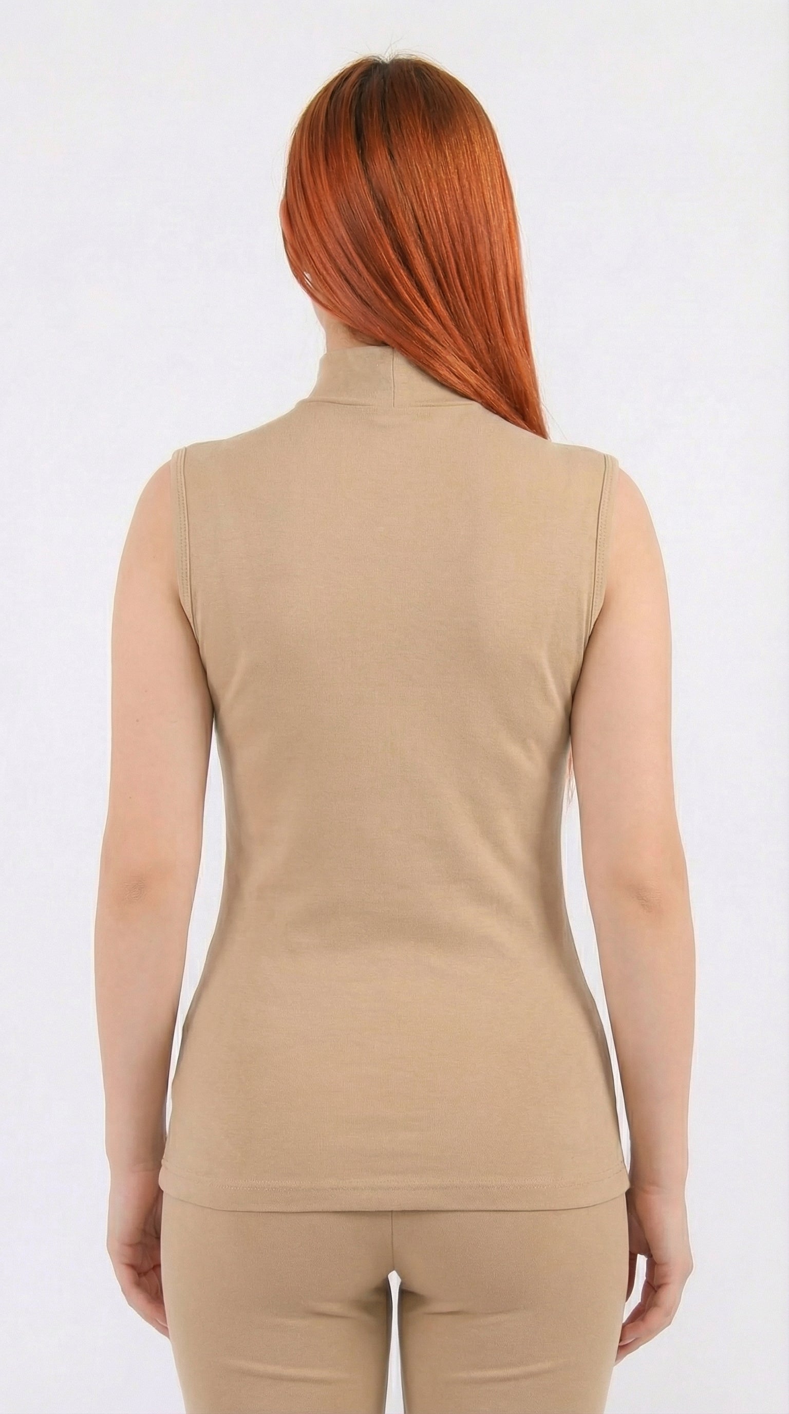 (6 قطع)توب نسائي رقبة عالية بدون اكمام-بيج