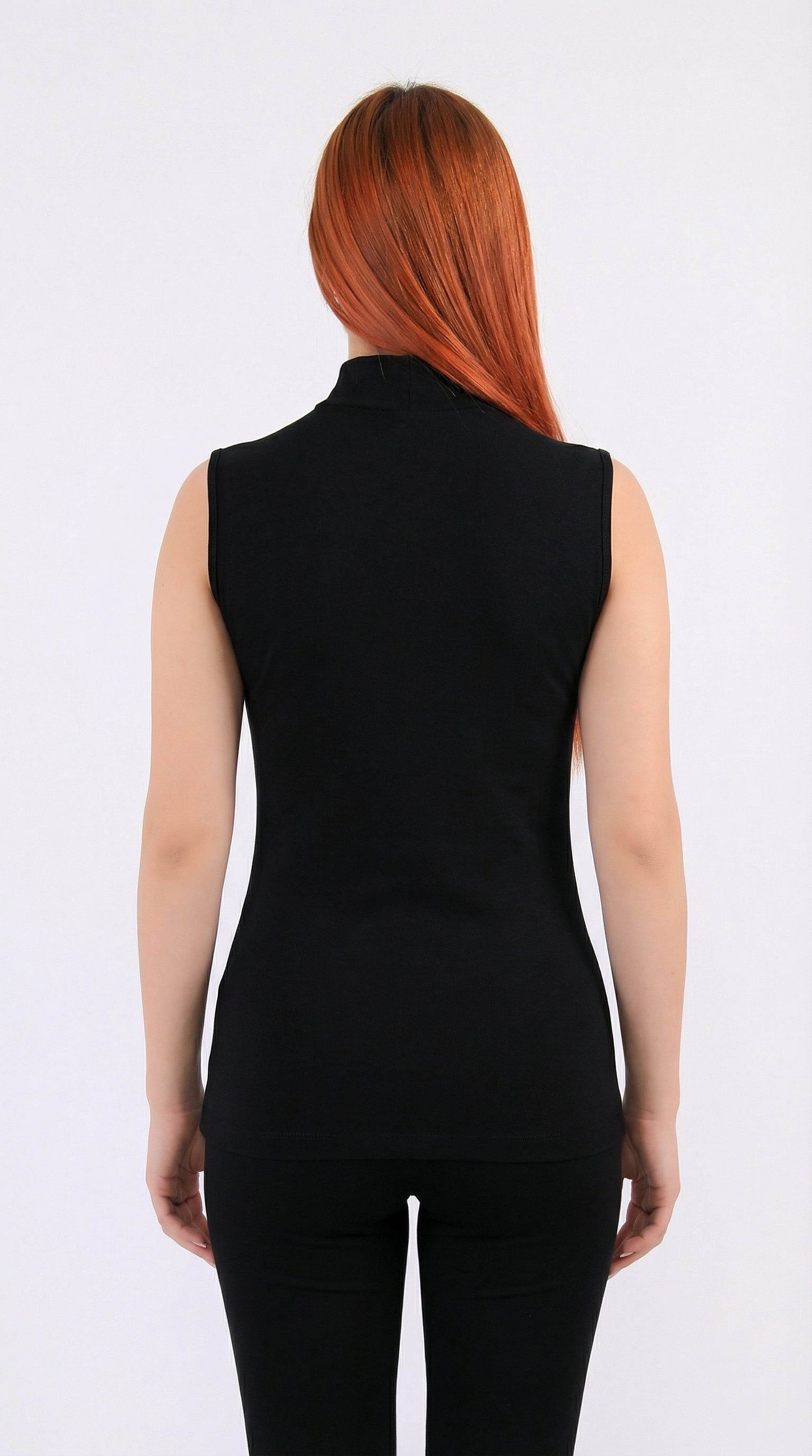 (6 قطع)توب نسائي رقبة عالية بدون اكمام-اسود