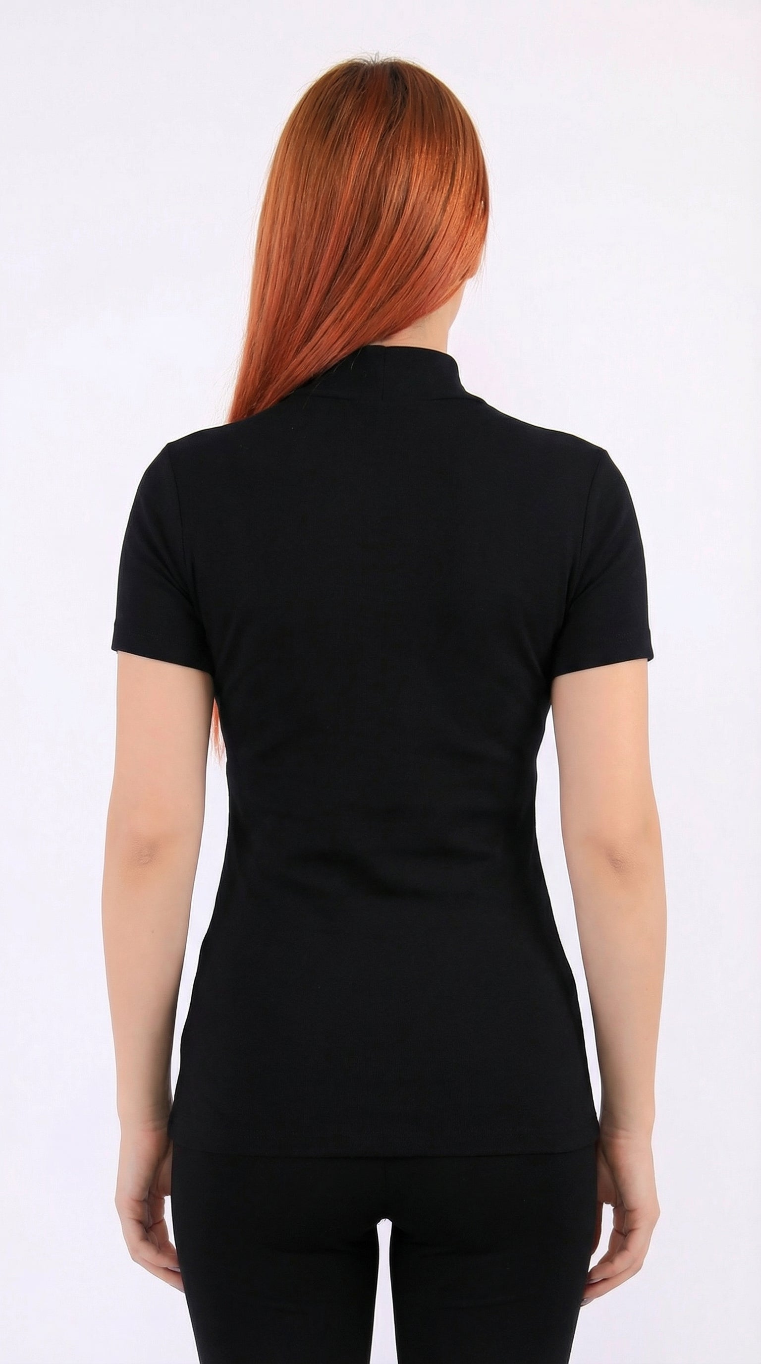 (6 قطع)توب نسائي نصف كم برقبة عالية-اسود