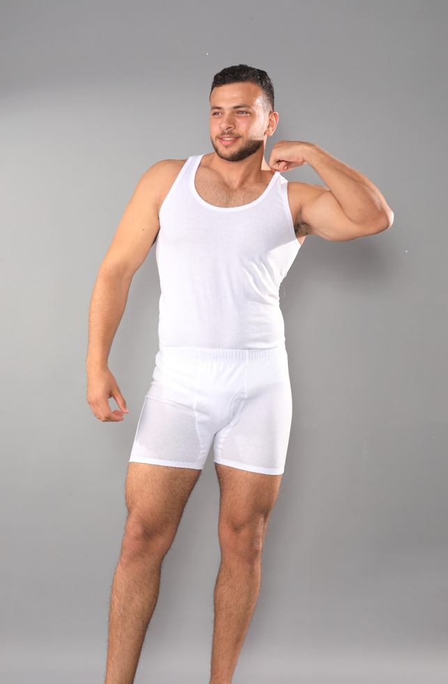 (6 قطع)فانلة حمالة رجالي قطن-ابيض