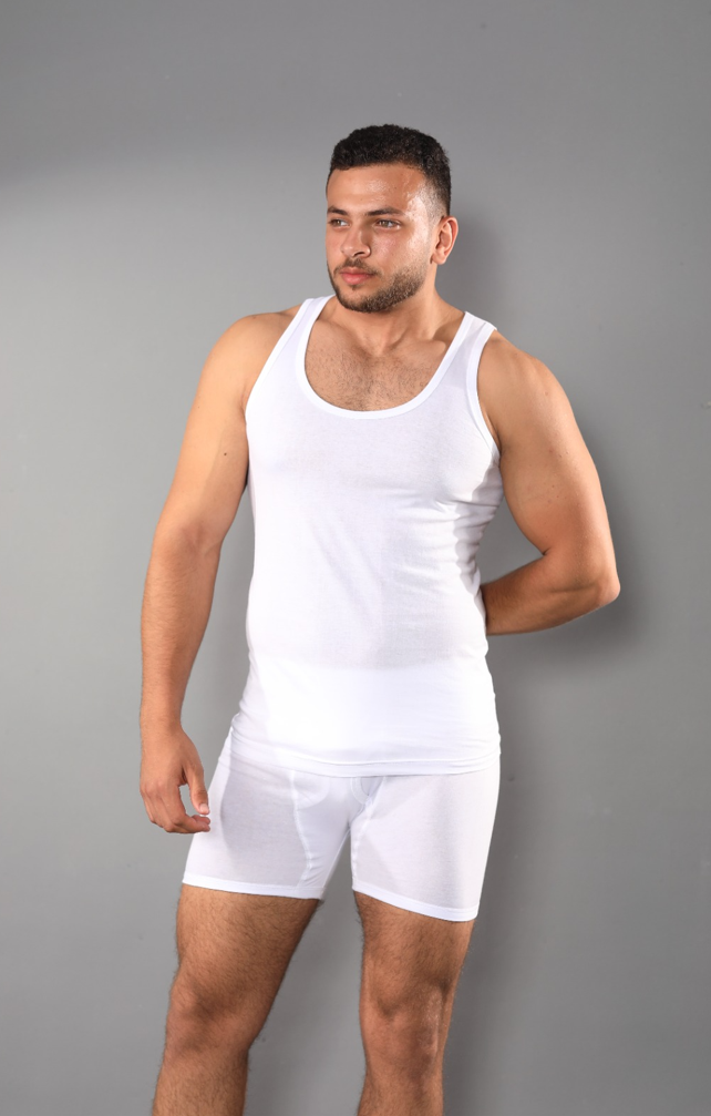 (6 قطع)فانلة حمالة رجالي قطن-ابيض